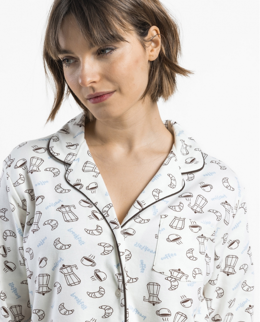ADMAS Pijama Abierto Manga Larga Breakfast para Mujer CRUDO