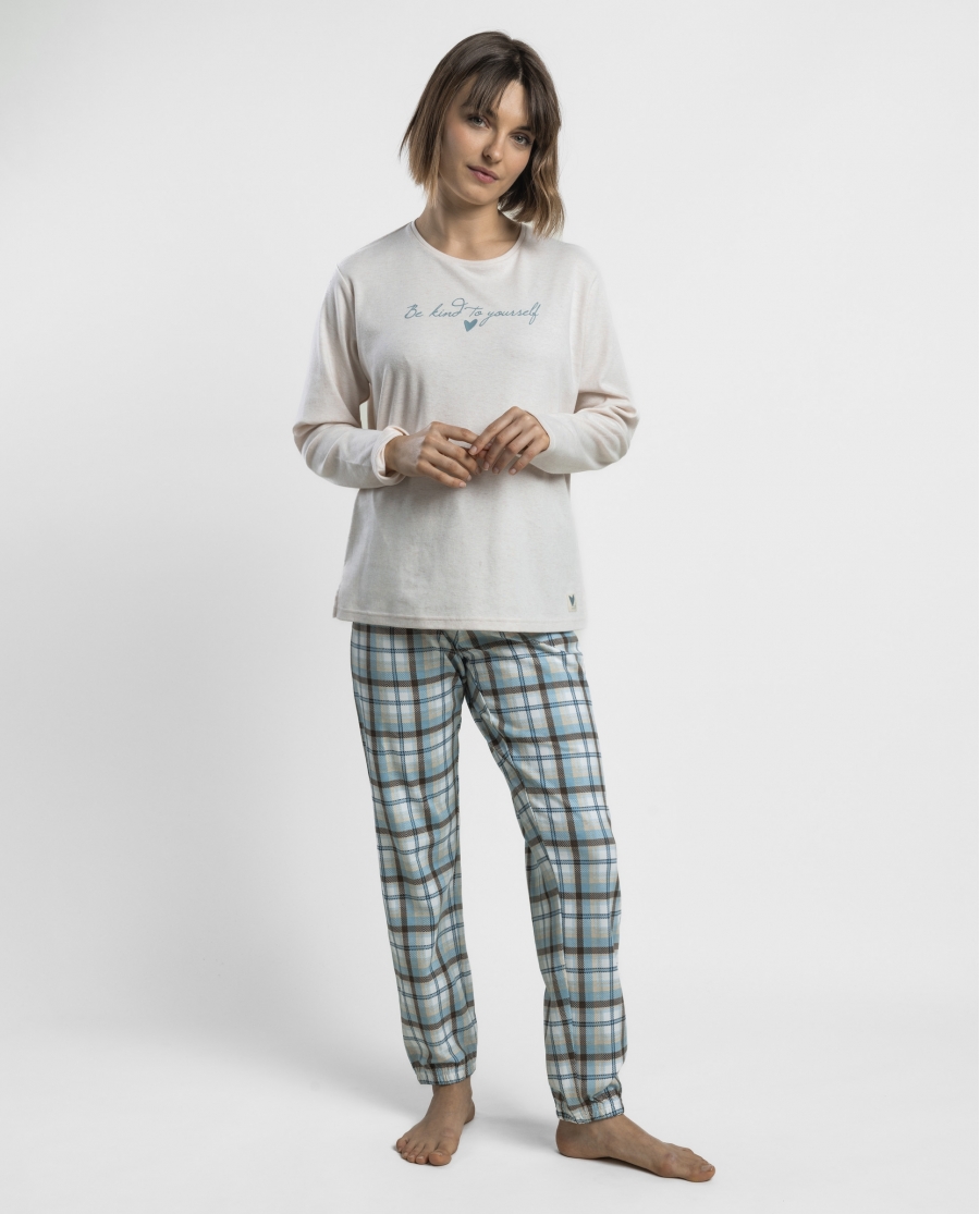 ADMAS Pijama Manga Larga Be Kind To Yourself para Mujer BEIGE