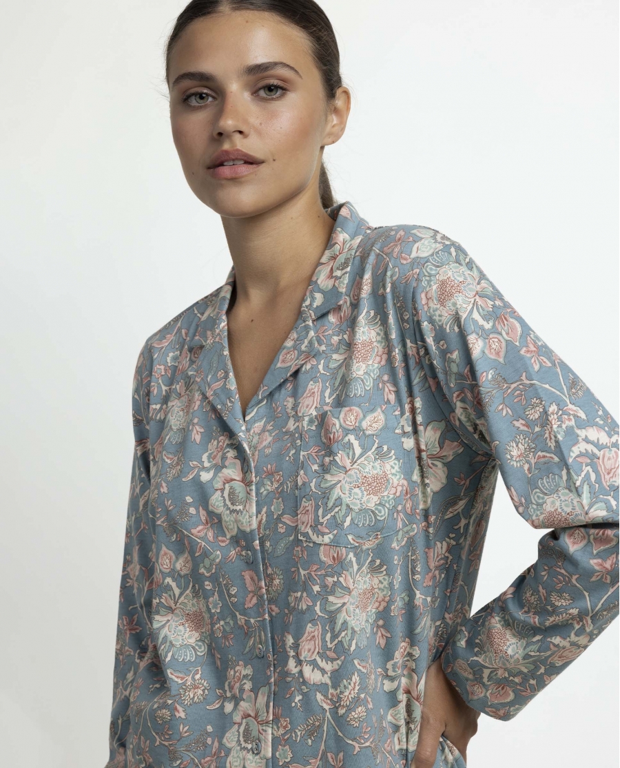 ADMAS GARDEN Pijama Abierto Manga Larga Garden Secret para Mujer AZUL