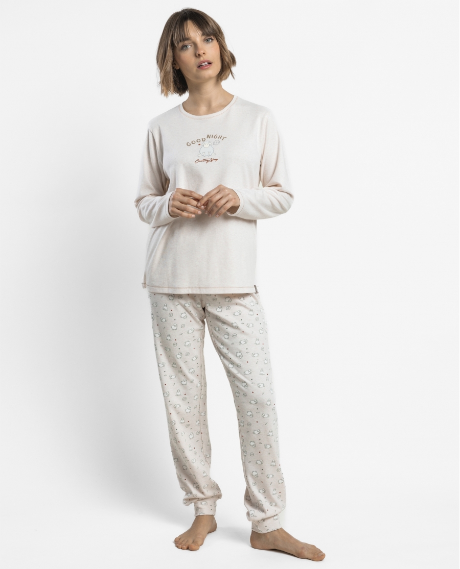ADMAS Pijama Manga Larga Beige Counting Sheep para Mujer BEIGE