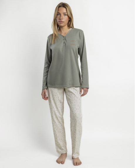 ADMAS Pijama Manga Larga Tapeta Counting Sheep para Mujer VERDE