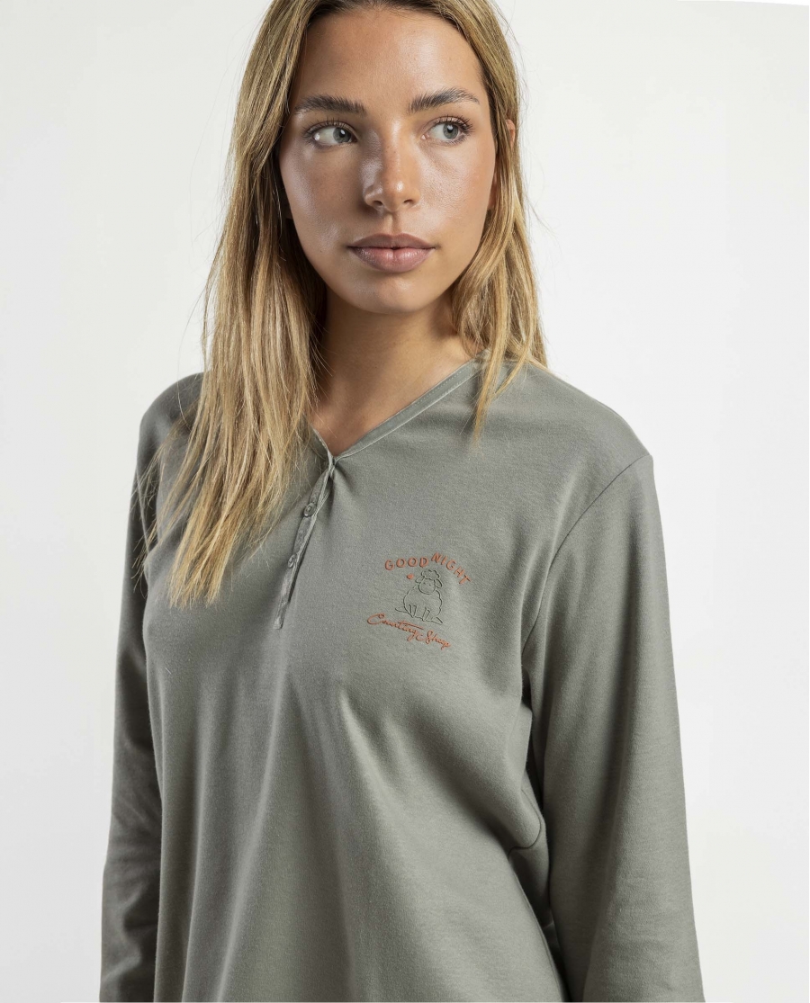 ADMAS Pijama Manga Larga Tapeta Counting Sheep para Mujer VERDE