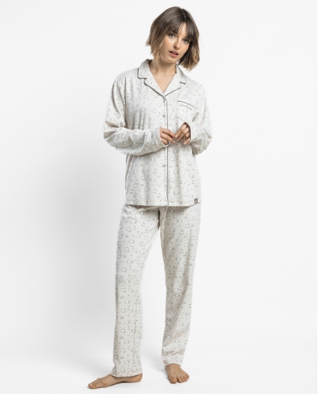 ADMAS Pijama Abierto Manga Larga Counting Sheep para Mujer BEIGE