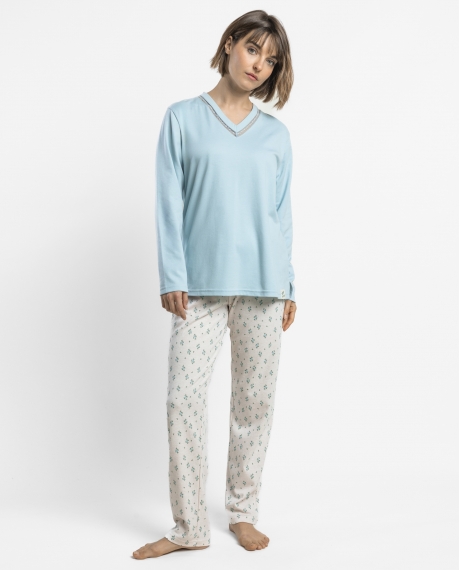 ADMAS CLASSIC Pijama Manga Larga Water Flowers para Mujer AQUA
