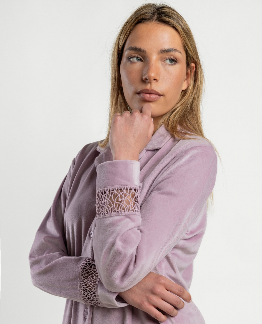 ADMAS LUXURY Pijama Abierto Manga Larga Guipure para Mujer PETALO