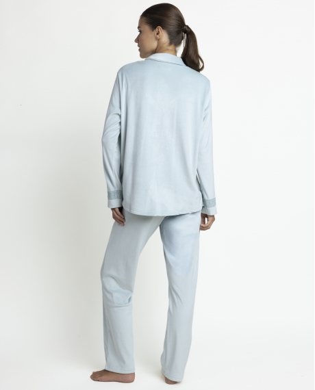ADMAS LUXURY Pijama Abierto Manga Larga Guipure para Mujer AQUA 2