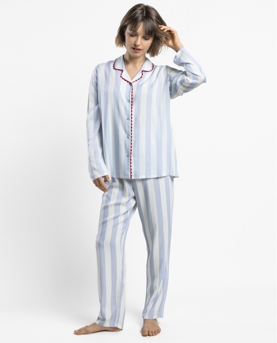 ADMAS CLASSIC Pijama Abierto Manga Larga Classic Light Stripes para Mujer AZUL