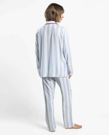 ADMAS CLASSIC Pijama Abierto Manga Larga Classic Light Stripes para Mujer AZUL 2