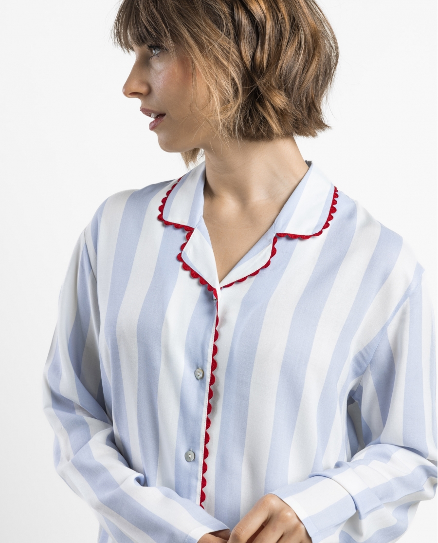 ADMAS CLASSIC Pijama Abierto Manga Larga Classic Light Stripes para Mujer AZUL