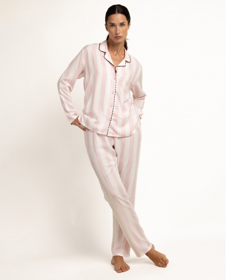 ADMAS CLASSIC Pijama Abierto Manga Larga Classic Light Stripes para Mujer ROSA