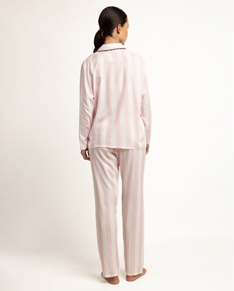 ADMAS CLASSIC Pijama Abierto Manga Larga Classic Light Stripes para Mujer ROSA 2