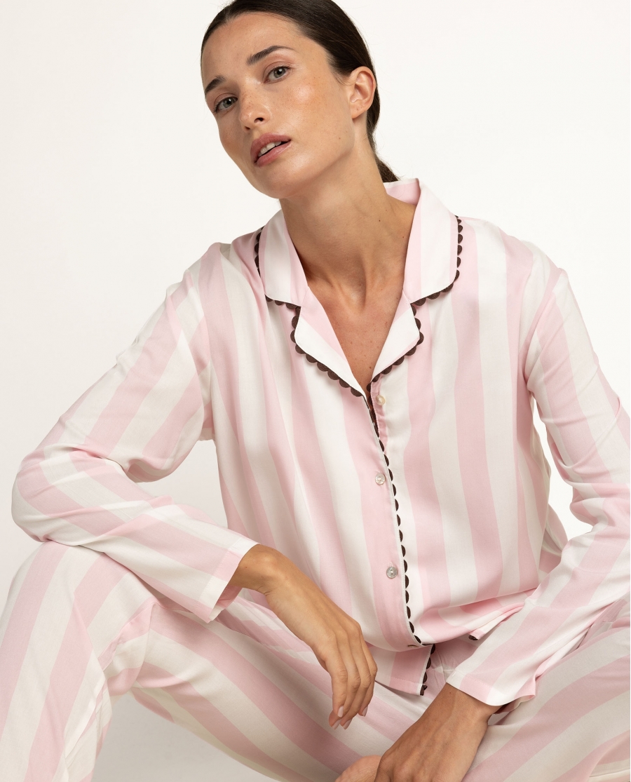 ADMAS CLASSIC Pijama Abierto Manga Larga Classic Light Stripes para Mujer ROSA