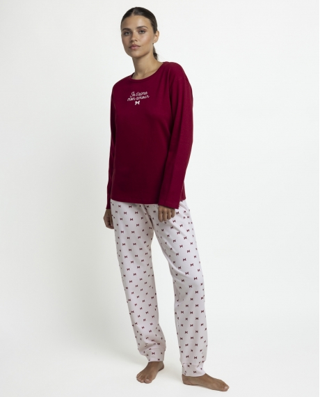 ADMAS Pijama Manga Larga Je T Aime para Mujer BURDEOS