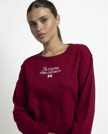 ADMAS Pijama Manga Larga Je T Aime para Mujer BURDEOS 2