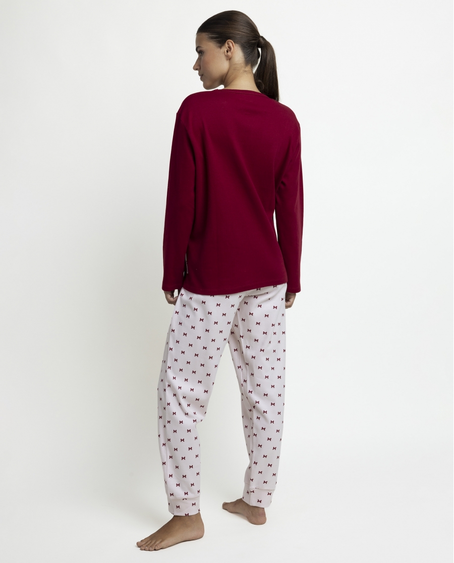 ADMAS Pijama Manga Larga Je T Aime para Mujer BURDEOS