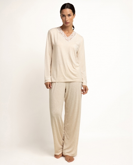 ADMAS CLASSIC Pijama Manga Larga Pico Hearts para Mujer BEIGE