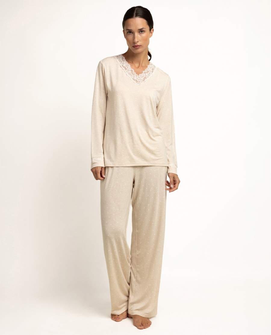 ADMAS CLASSIC Pijama Manga Larga Pico Hearts para Mujer BEIGE