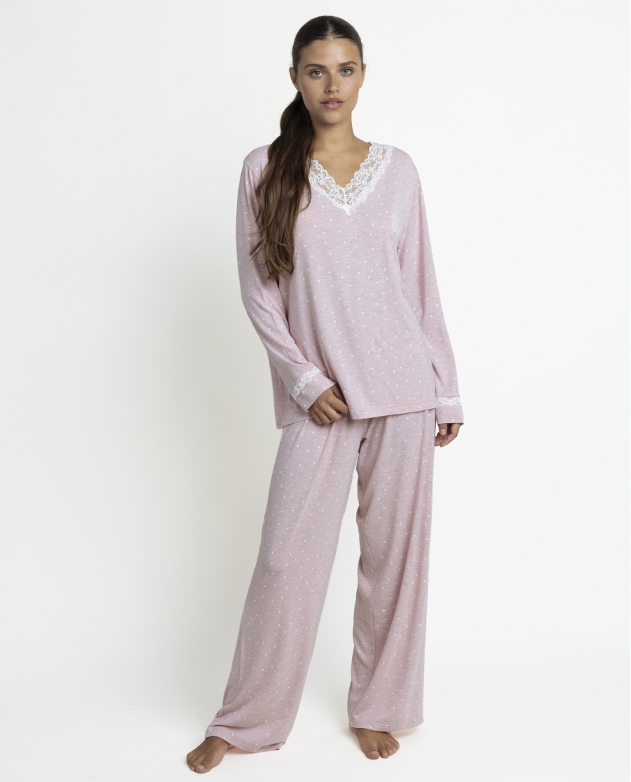 ADMAS CLASSIC Pijama Manga Larga Pico Hearts para Mujer ROSA