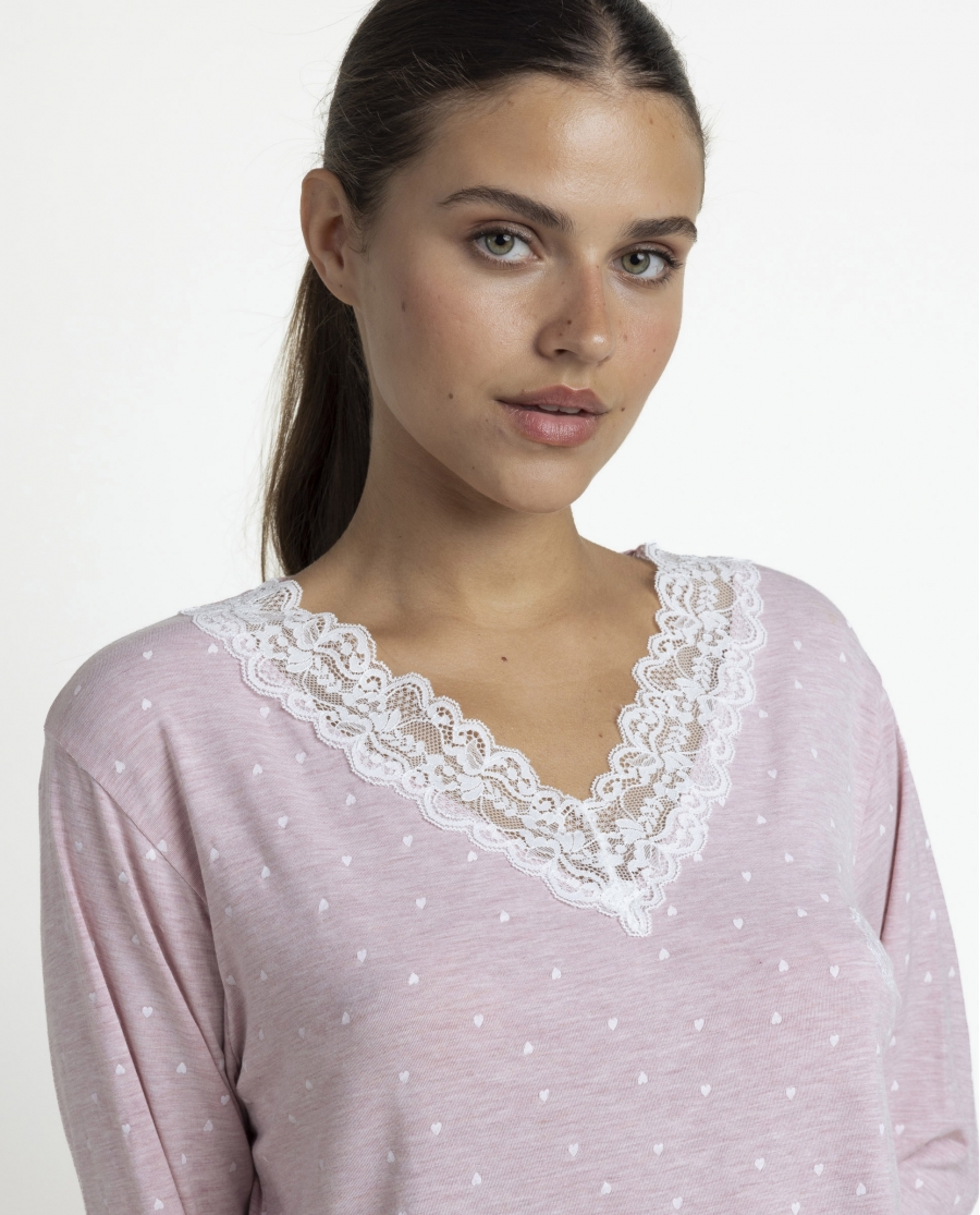 ADMAS CLASSIC Pijama Manga Larga Pico Hearts para Mujer ROSA