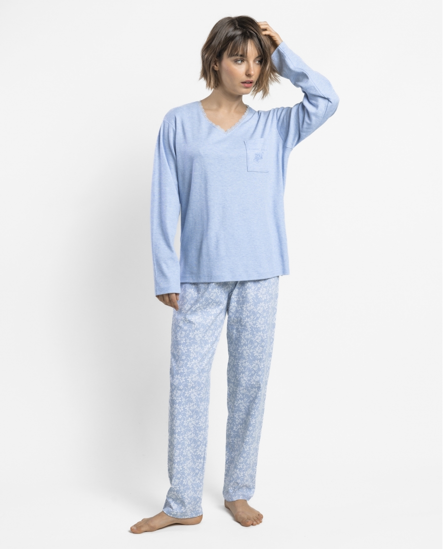 ADMAS CLASSIC Pijama Manga Larga Classic Edition para Mujer AZUL