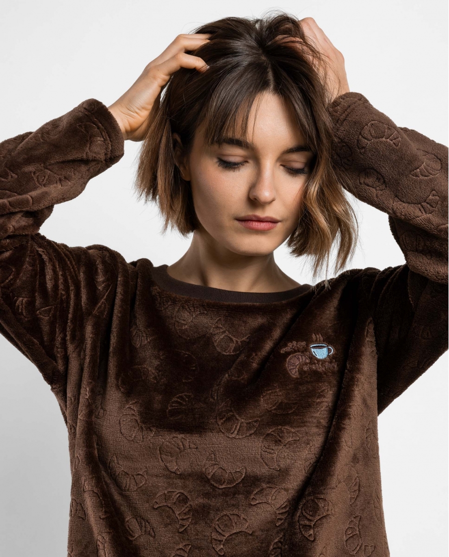 ADMAS Pijama Calentito Manga Larga Breakfast para Mujer CHOCOLATE
