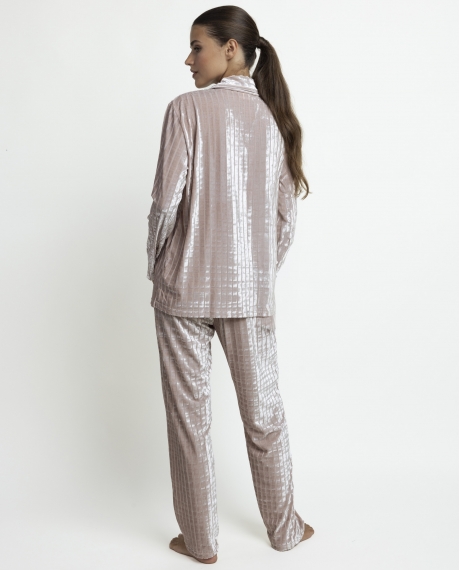 ADMAS LUXURY Pijama Abierto Manga Larga Luxe Stripes para Mujer PIEDRA 2