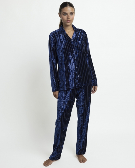 ADMAS LUXURY Pijama Abierto Manga Larga Luxe Stripes para Mujer MARINO