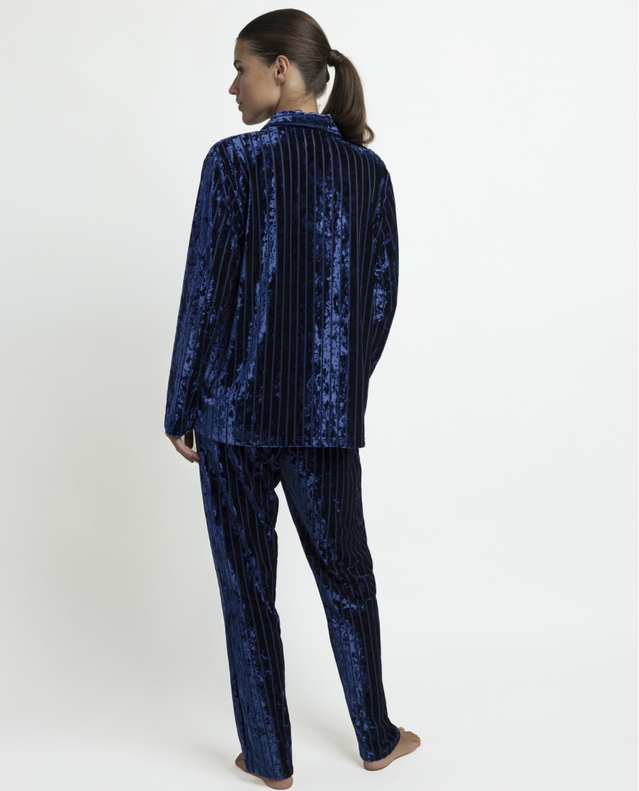 ADMAS LUXURY Pijama Abierto Manga Larga Luxe Stripes para Mujer MARINO