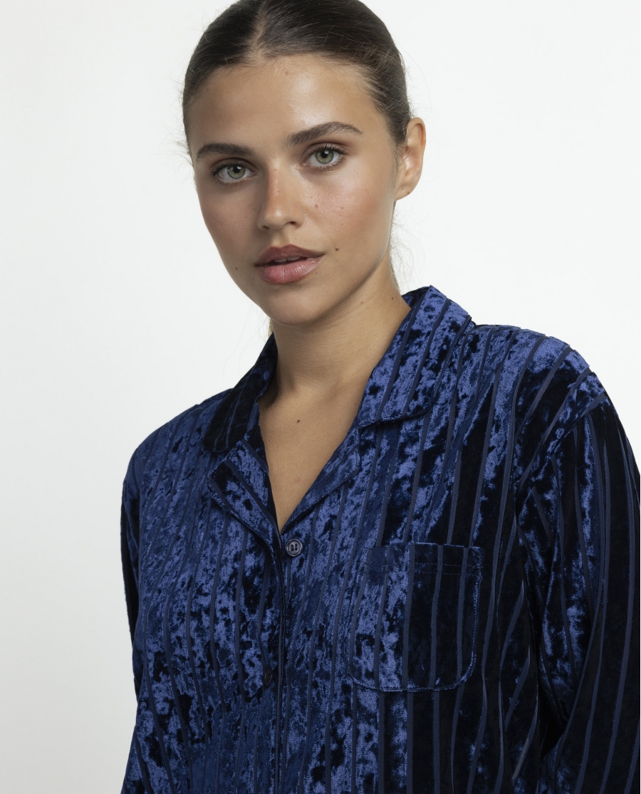 ADMAS LUXURY Pijama Abierto Manga Larga Luxe Stripes para Mujer MARINO