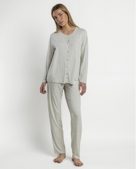 ADMAS CLASSIC Pijama Abierto Manga Larga Small Grey Dots para Mujer GRIS JASPE