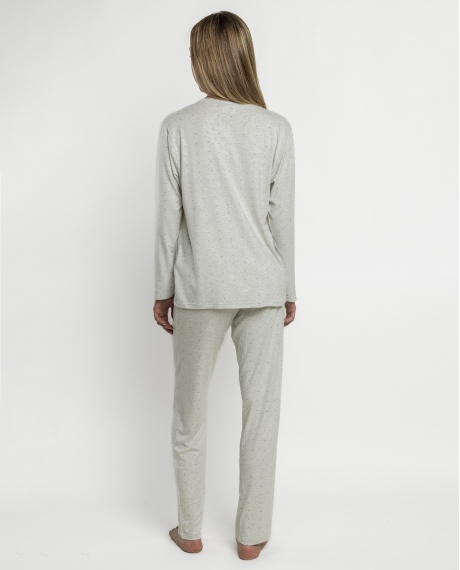 ADMAS CLASSIC Pijama Abierto Manga Larga Small Grey Dots para Mujer GRIS JASPE 2
