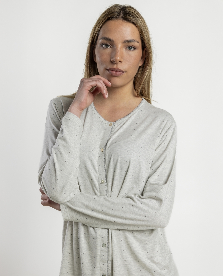 ADMAS CLASSIC Pijama Abierto Manga Larga Small Grey Dots para Mujer GRIS JASPE