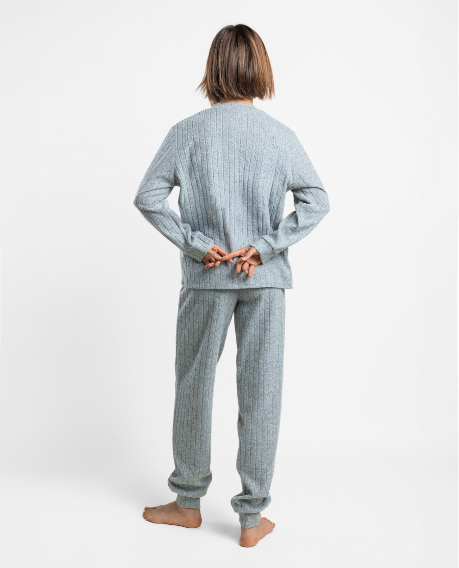 ADMAS HOME Pijama Manga Larga Pico Canalé Home para Mujer GRIS JASPE