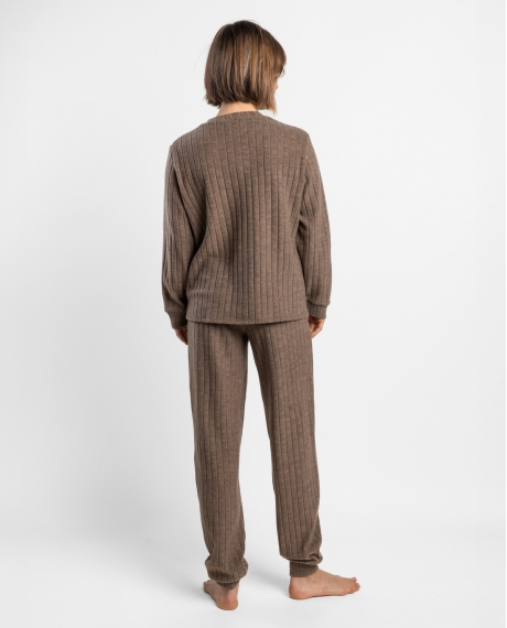 ADMAS HOME Pijama Manga Larga Pico Canalé Home para Mujer CHOCOLATE 2