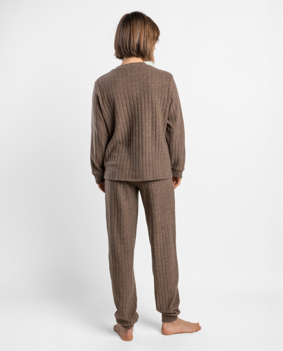 ADMAS HOME Pijama Manga Larga Pico Canalé Home para Mujer CHOCOLATE