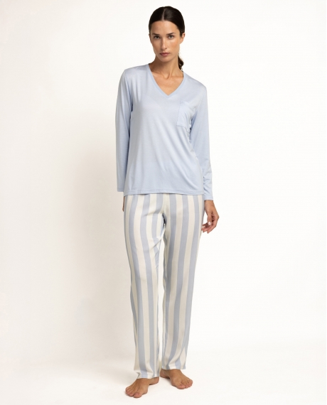 ADMAS CLASSIC Pijama Manga Larga Classic Light Stripes para Mujer AZUL