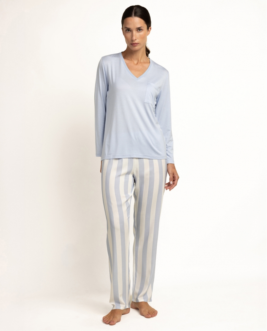 ADMAS CLASSIC Pijama Manga Larga Classic Light Stripes para Mujer AZUL