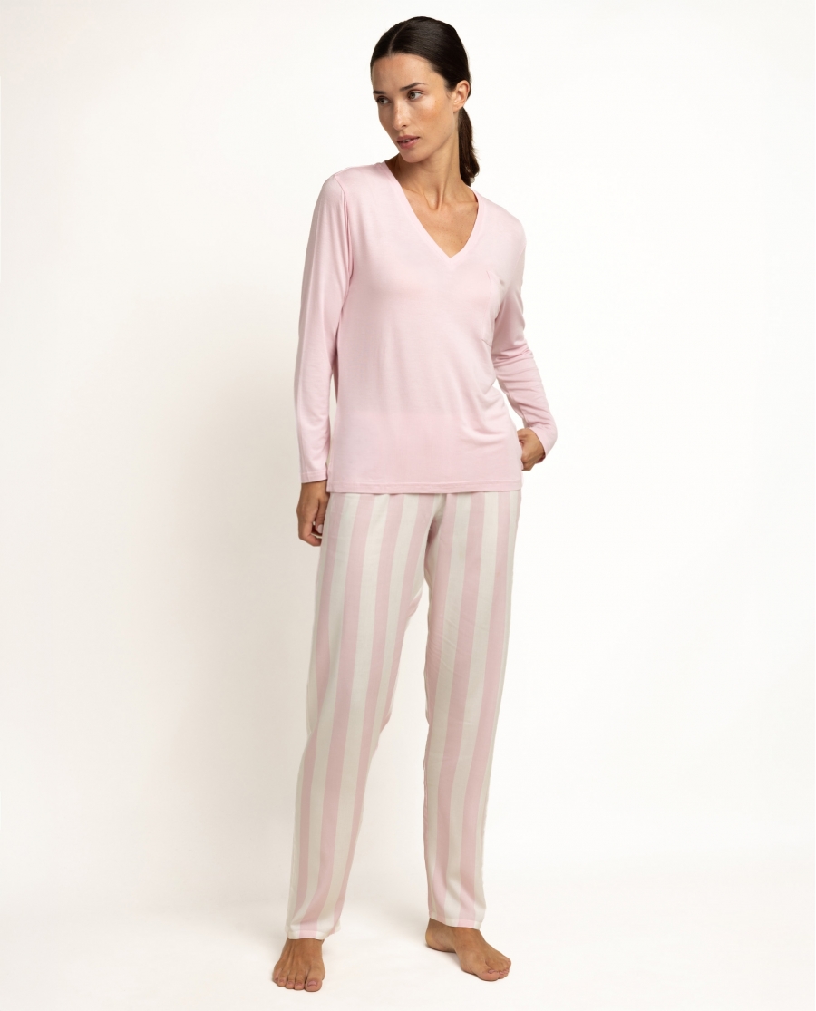 ADMAS CLASSIC Pijama Manga Larga Classic Light Stripes para Mujer ROSA