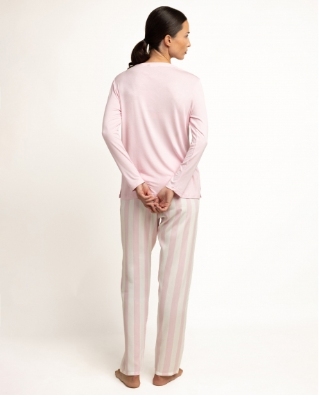 ADMAS CLASSIC Pijama Manga Larga Classic Light Stripes para Mujer ROSA 2