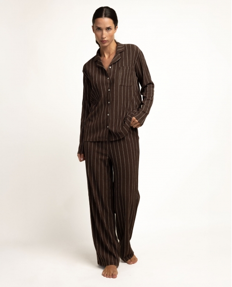 ADMAS LUXURY Pijama Abierto Manga Larga Diplomatic para Mujer CHOCOLATE