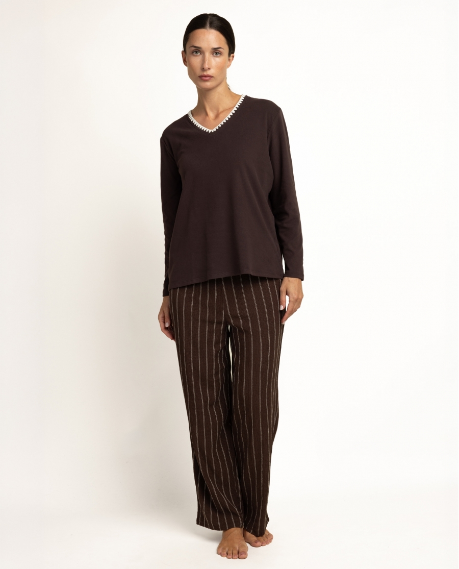 ADMAS LUXURY Pijama Manga Larga Diplomatic para Mujer CHOCOLATE