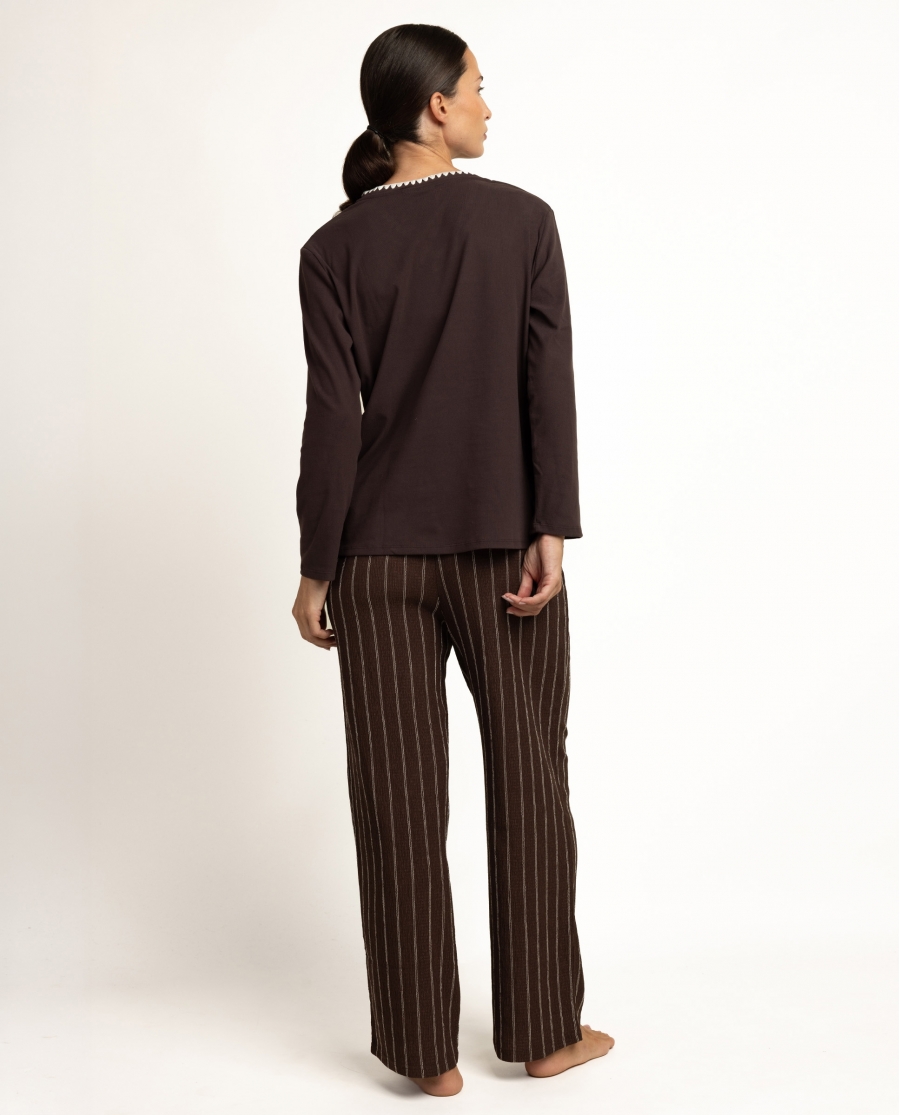 ADMAS LUXURY Pijama Manga Larga Diplomatic para Mujer CHOCOLATE