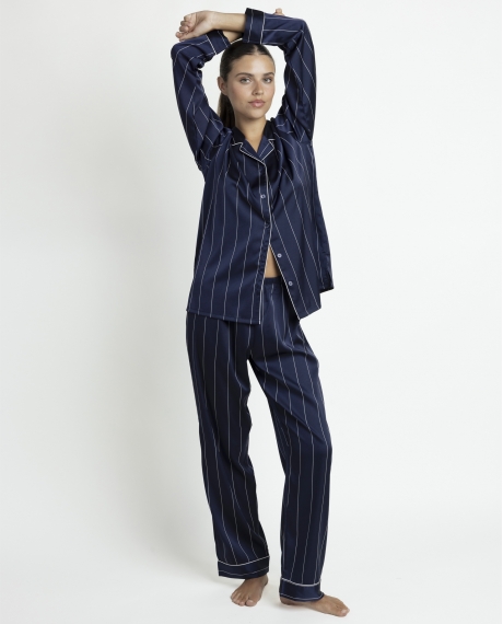ADMAS LUXURY Pijama Abierto Manga Larga Luxury Diplomatic para Mujer MARINO