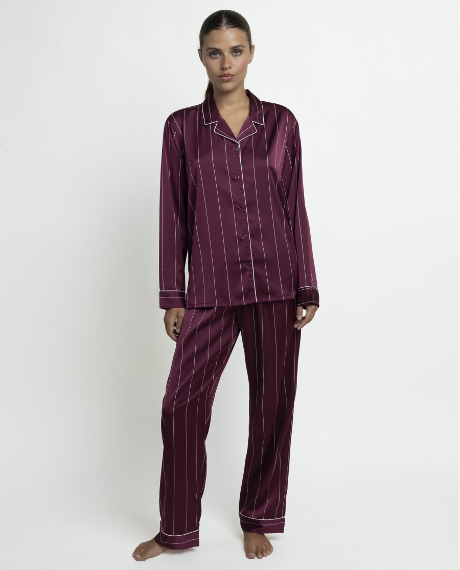 ADMAS LUXURY Pijama Abierto Manga Larga Luxury Diplomatic para Mujer BURDEOS