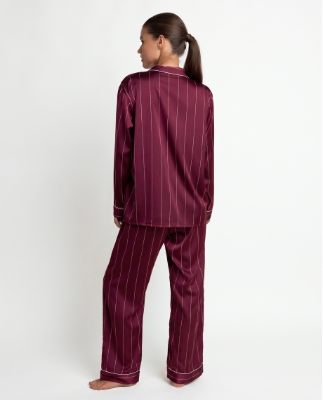 ADMAS LUXURY Pijama Abierto Manga Larga Luxury Diplomatic para Mujer BURDEOS 2