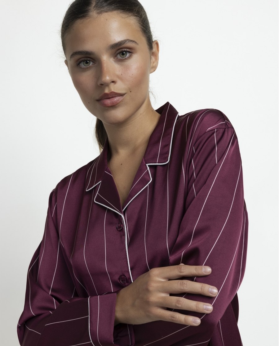 ADMAS LUXURY Pijama Abierto Manga Larga Luxury Diplomatic para Mujer BURDEOS