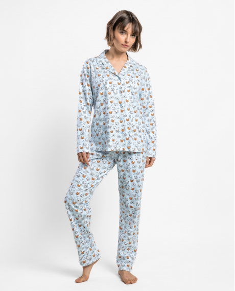 ADMAS Pijama Abierto Manga Larga Ruff Morning para Mujer AZUL
