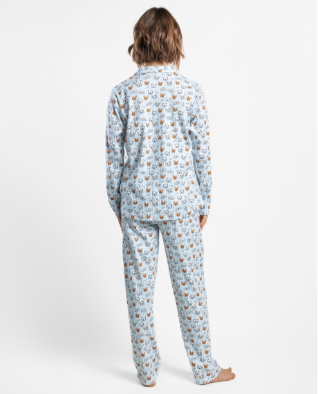 ADMAS Pijama Abierto Manga Larga Ruff Morning para Mujer AZUL 2