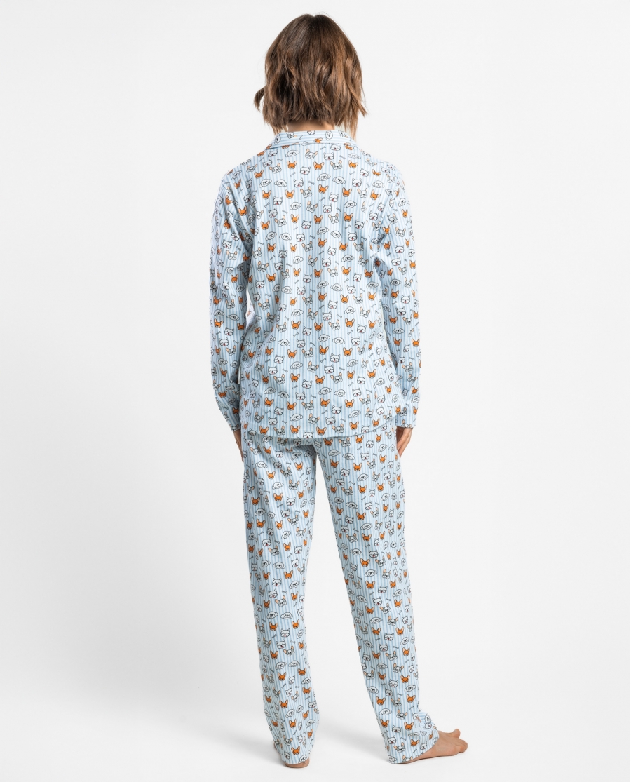 ADMAS Pijama Abierto Manga Larga Ruff Morning para Mujer AZUL