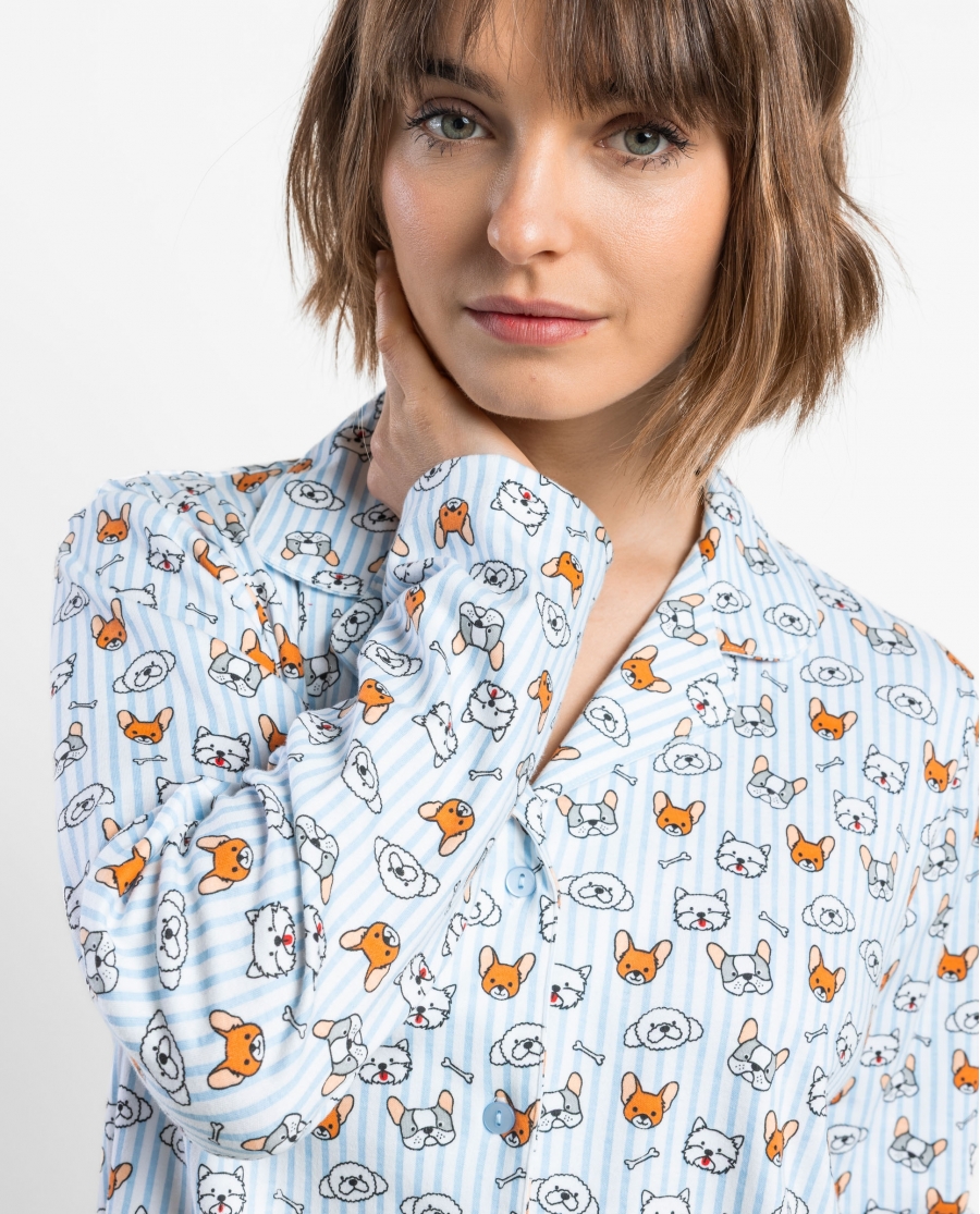 ADMAS Pijama Abierto Manga Larga Ruff Morning para Mujer AZUL